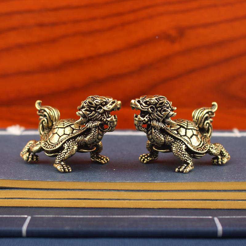 纯黄铜意复古大8829号八卦龙龟桌面茶摆件仿古创黄宠铜工艺文玩摆
