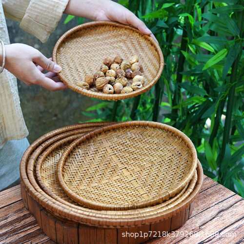 手工竹编制品烟熏圆形簸箕防虫