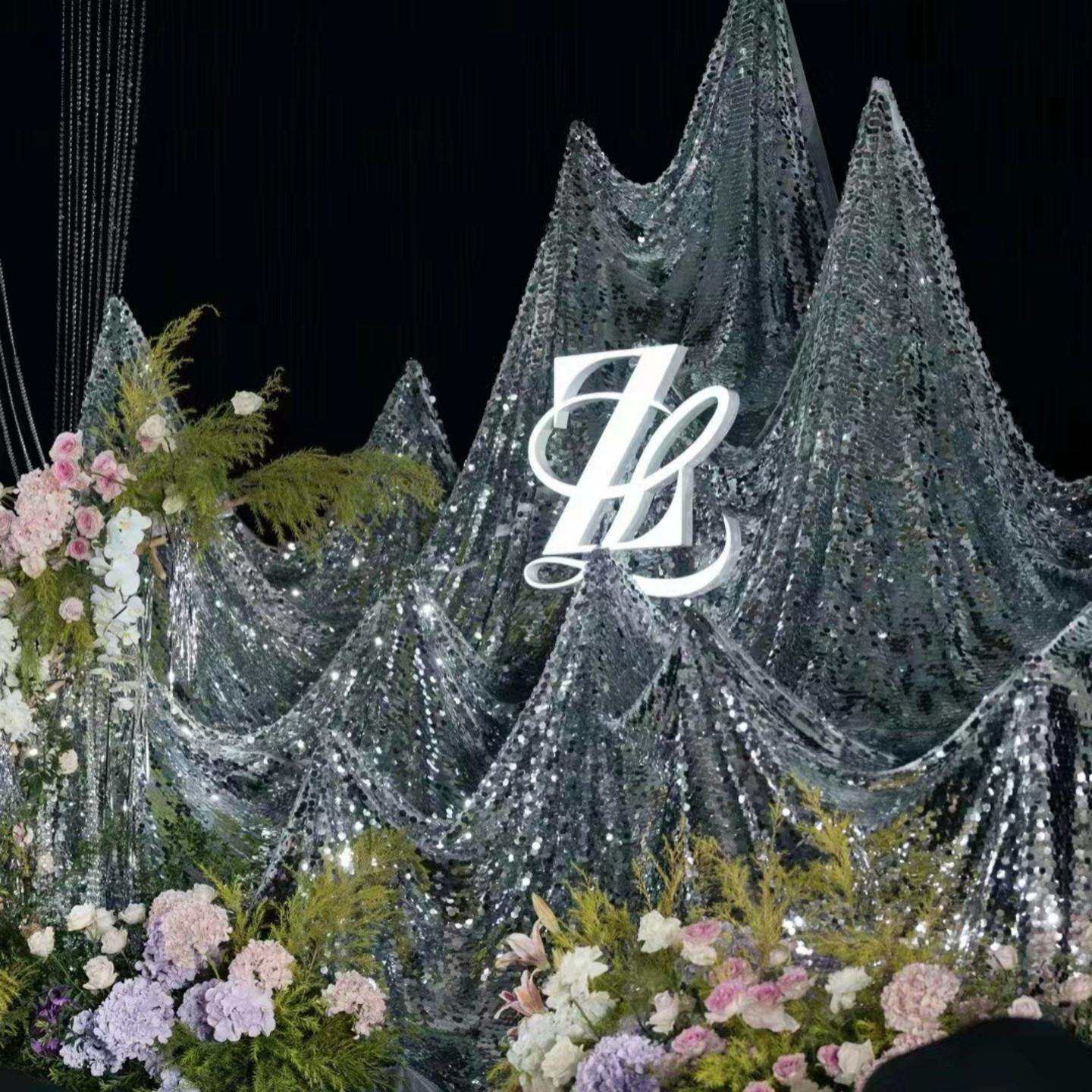 亮片银色婚庆布幔鱼鳞镭射装饰布