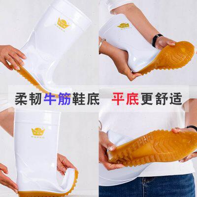 白色平底雨鞋防滑耐磨耐酸碱水鞋食品厂中筒高筒水靴雨靴劳保胶鞋