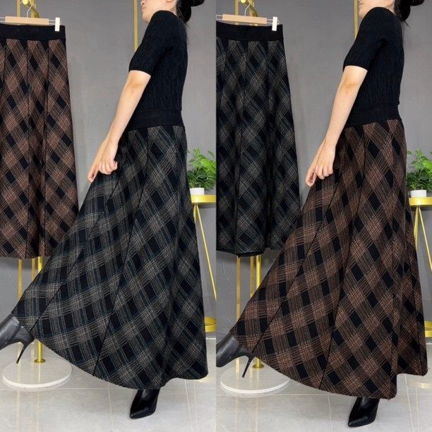 晚霞服饰厚款格子高腰半身裙松紧腰显瘦百搭中长款大摆时尚半身裙,女装/女士精品,大码半身裙,淘宝优惠券,粉丝福利购,淘宝优惠卷