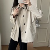 风衣女 100%棉」韩系气质收腰显瘦短款 春秋宽 「成衣水洗 小西女装