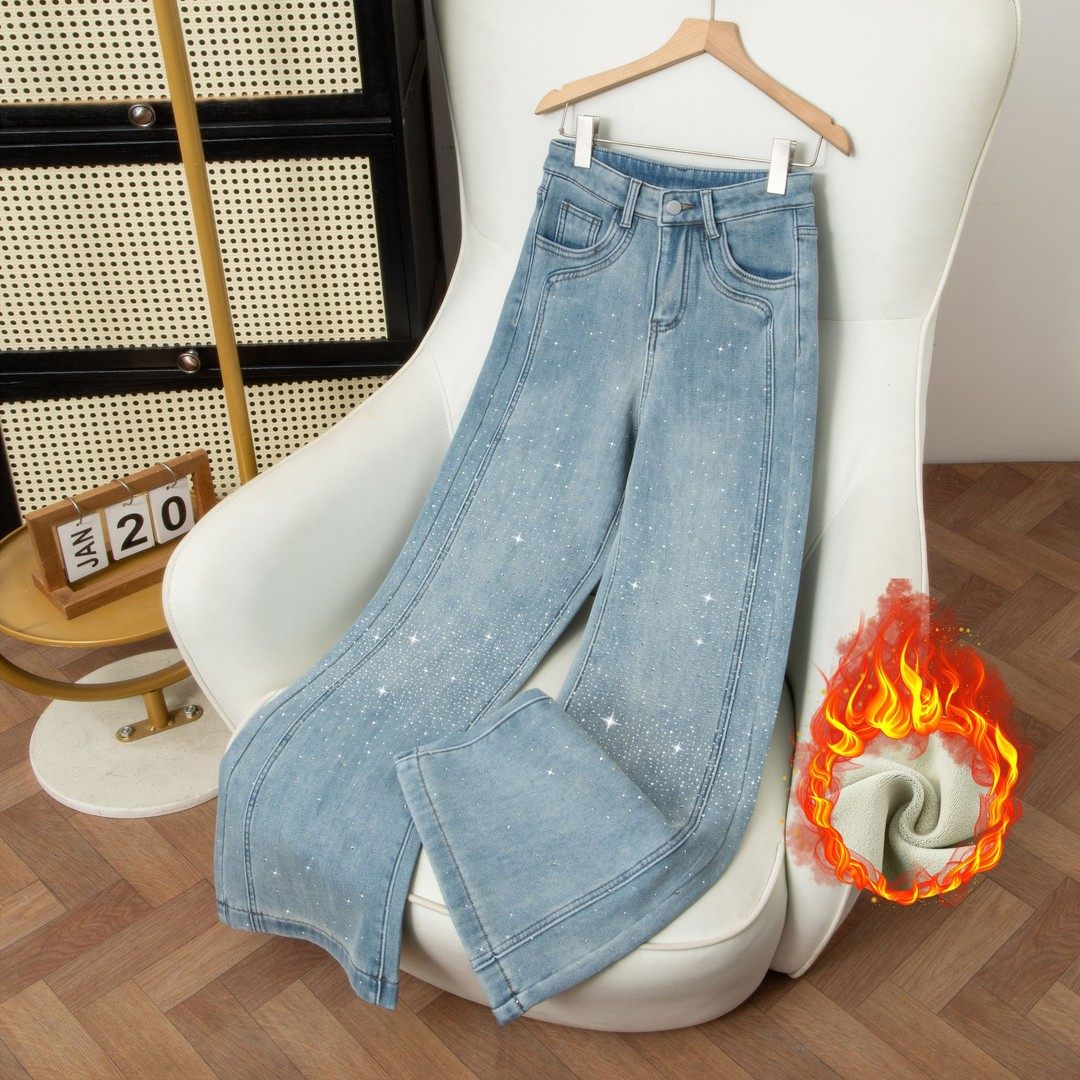 朴风单裤/加绒烫钻高腰阔腿喇叭牛仔裤女弹力宽松显瘦加厚裤9872,女装/女士精品,牛仔裤,淘宝优惠券,粉丝福利购,淘宝优惠卷