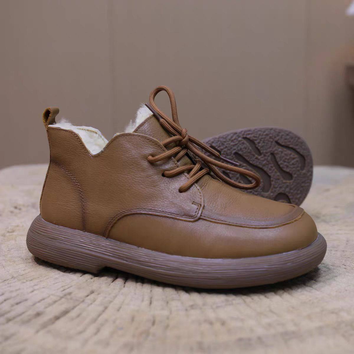 真皮2025年加绒棉鞋女冬季保暖系带软底休闲舒适百搭棉靴,女鞋,棉鞋,淘宝优惠券,粉丝福利购,淘宝优惠卷