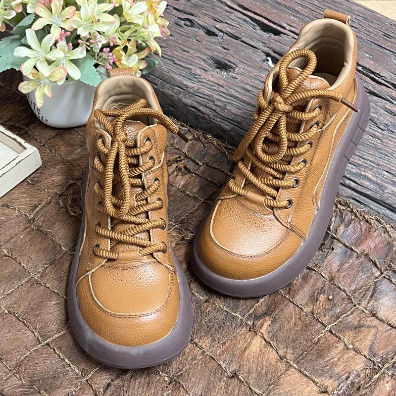 2025新款头层牛皮高帮系带平底休闲鞋百搭舒适单鞋,女鞋,马丁靴,淘宝优惠券,粉丝福利购,淘宝优惠卷