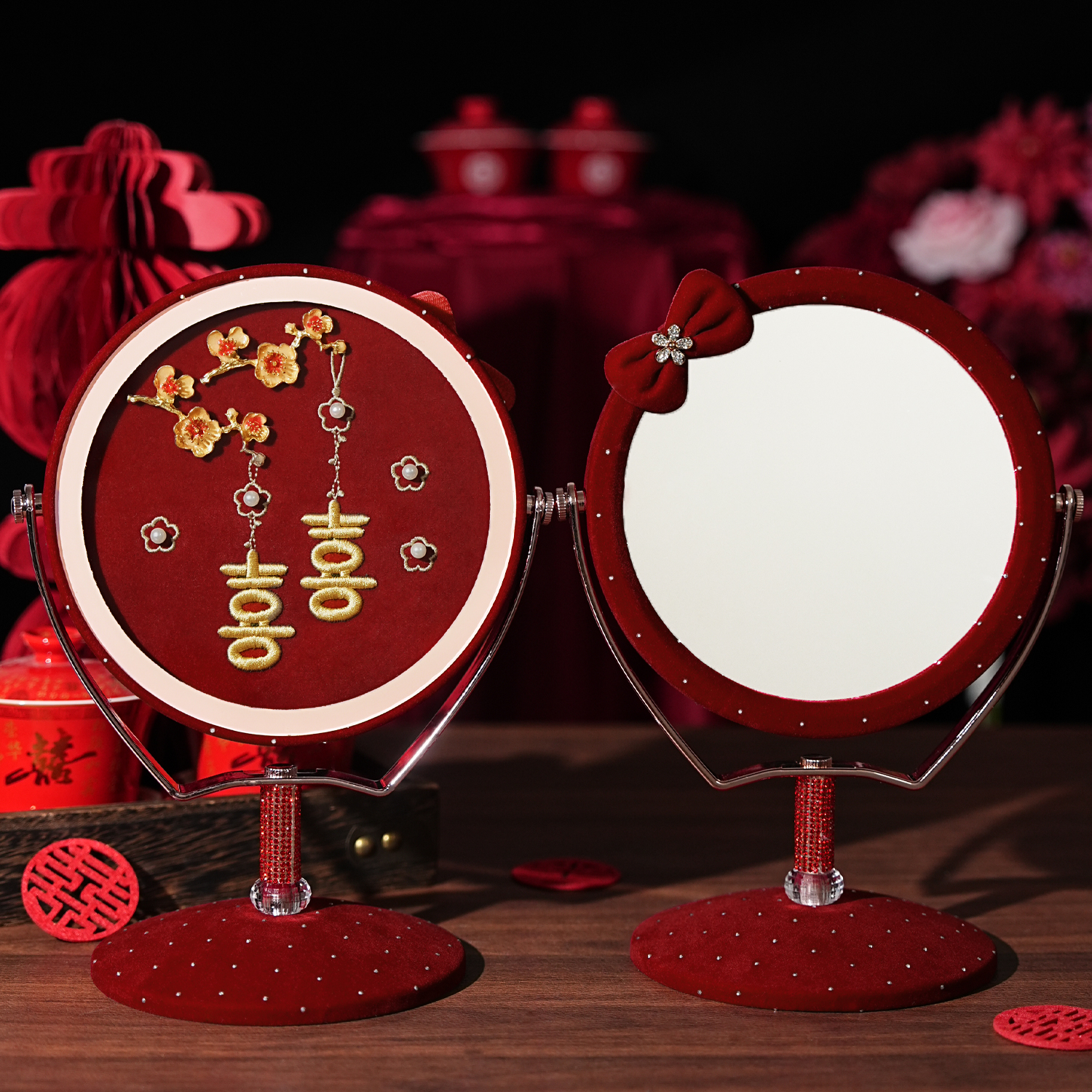 婚礼新婚红色化妆镜一对