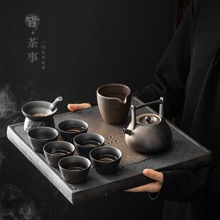 复具古厅办公室粗陶茶盘茶壶茶cjtz 家用陶瓷功夫客茶套装 211杯茶