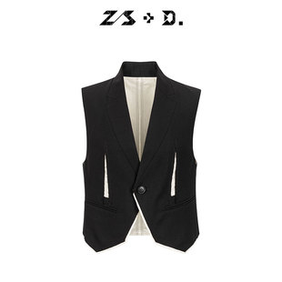 马甲 秋季 新款 上衣单扣外套女 西装 时髦V领短款 761E560Z D无袖