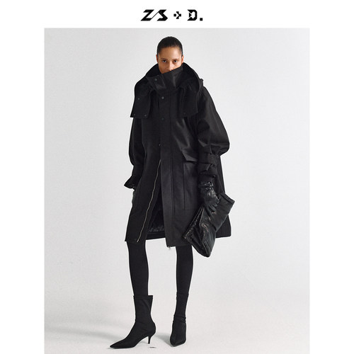 ZEUSELEN 戎野.中长款连帽可拆卸鹅绒服外套162A446Z