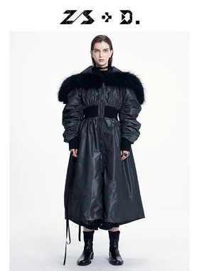 ZS+D进口珠光面料裙型款大毛领羽绒服 冬季长款羽绒服691A862Z