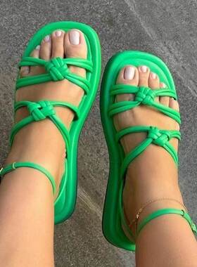 summer causal flat ladies sandals women shoes 拼色平跟凉鞋女