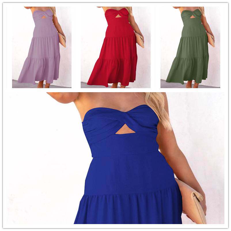 性感连衣裙 2023Off Shoulder Solid Backless Sexy Summer Dress