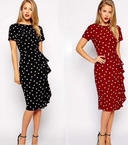 women party Polka Dot office dress XXXXL 波点修身连衣裙