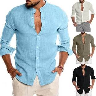 Men Casual Blouse Cotton Linen Shirt Short Sleeve Summer man