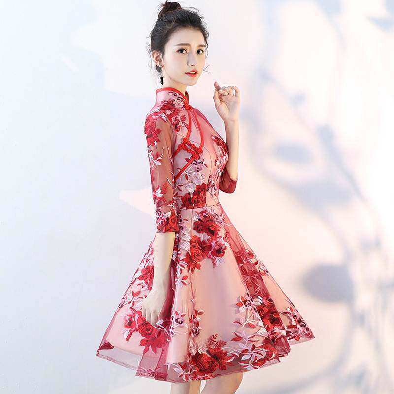 旗袍敬酒服2023新款夏季短款新娘结婚回门出阁服中国风礼服女公主