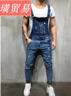 2019 fashion men party jean sexy jumpsuit male denim overall