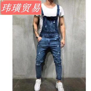 2019 fashion men party jean sexy jumpsuit male denim overall