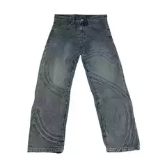 Washed and Distressed S Letter Denim Pants