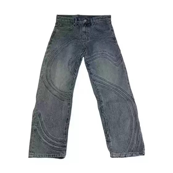 Washed and Distressed S Letter Denim Pants