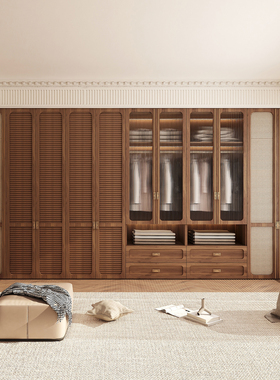 中古风衣柜家用卧室一门到顶复古转角衣帽间自由组合储物收纳柜子