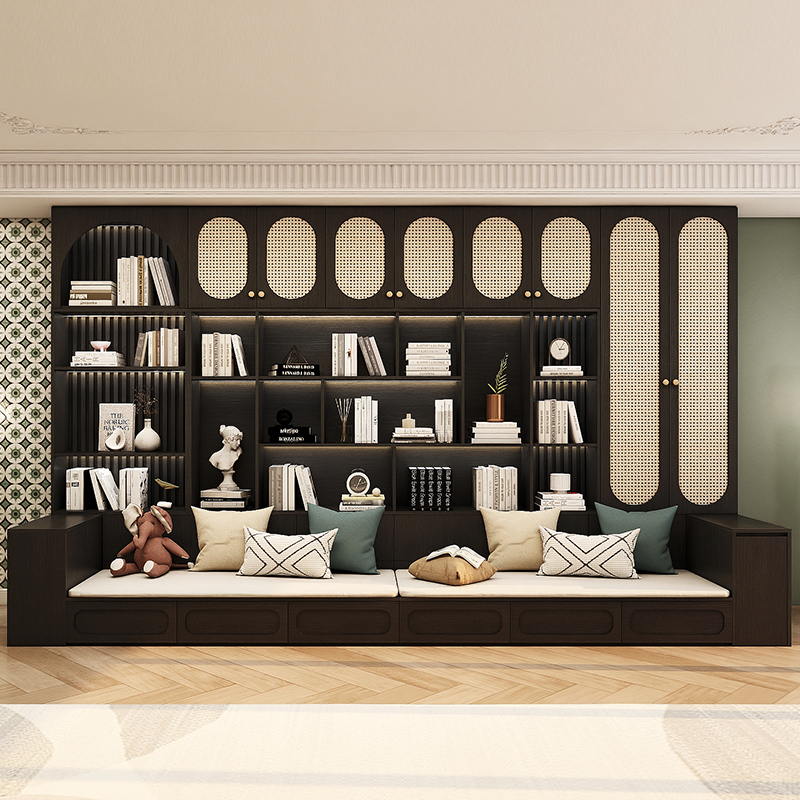 复古沙发书柜一体储物柜子