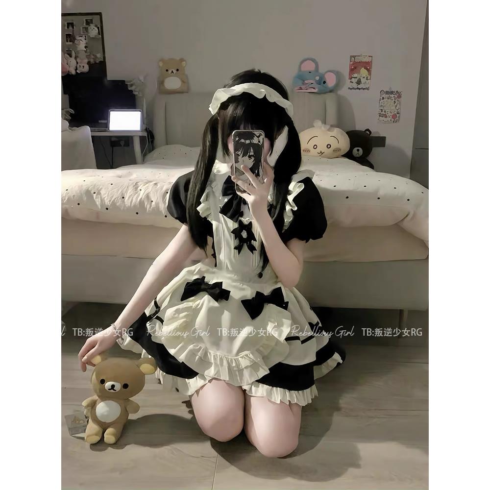 女仆装cos法式古早可爱萝莉cos服甜妹女仆装Lolita蝴蝶结OP连衣裙