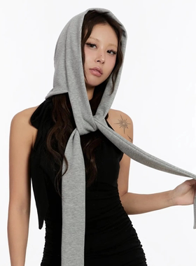 贝福鹿小众羊毛连帽围巾女灰色针织披肩保暖两用围脖