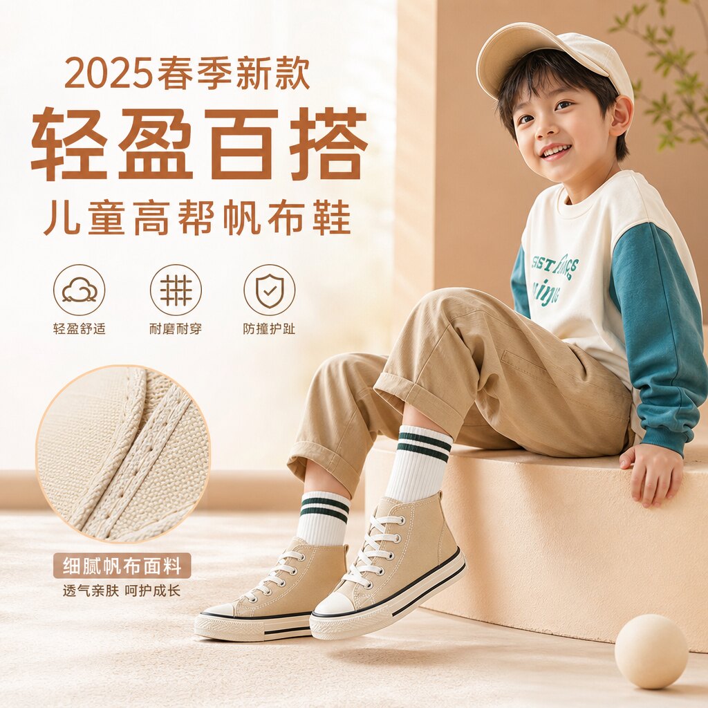 童鞋女童帆布鞋2025春季新款宝宝男孩子中大童男童小童高帮儿童鞋