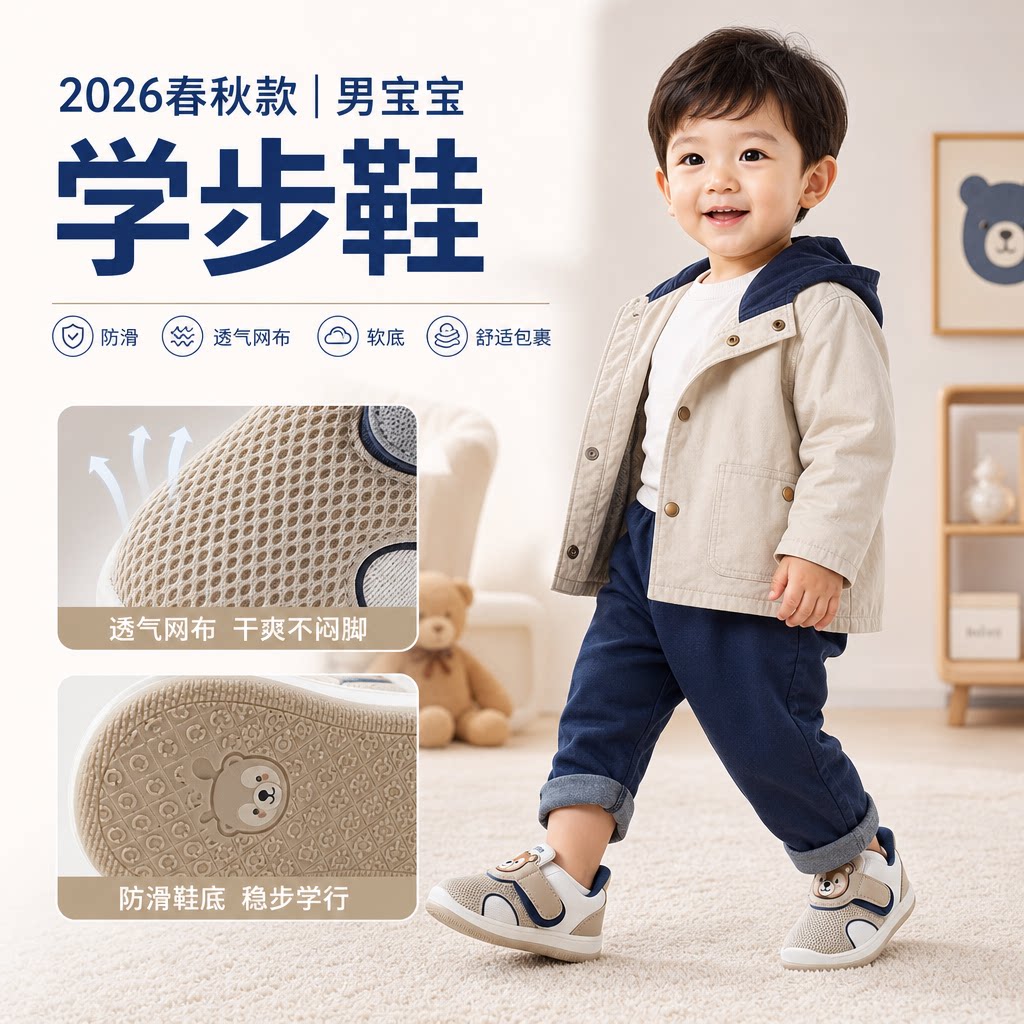 2026春秋款婴童鞋男宝宝鞋卡通学步鞋防滑透气网布软底婴儿鞋