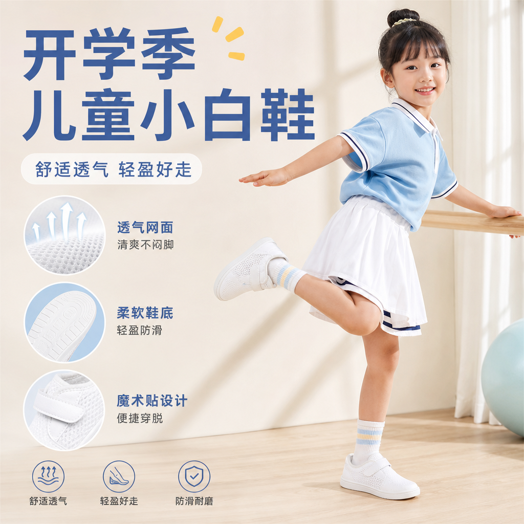 男童鞋子儿童跳舞小白鞋春秋新款男童女童开学季小白鞋舒适透气款