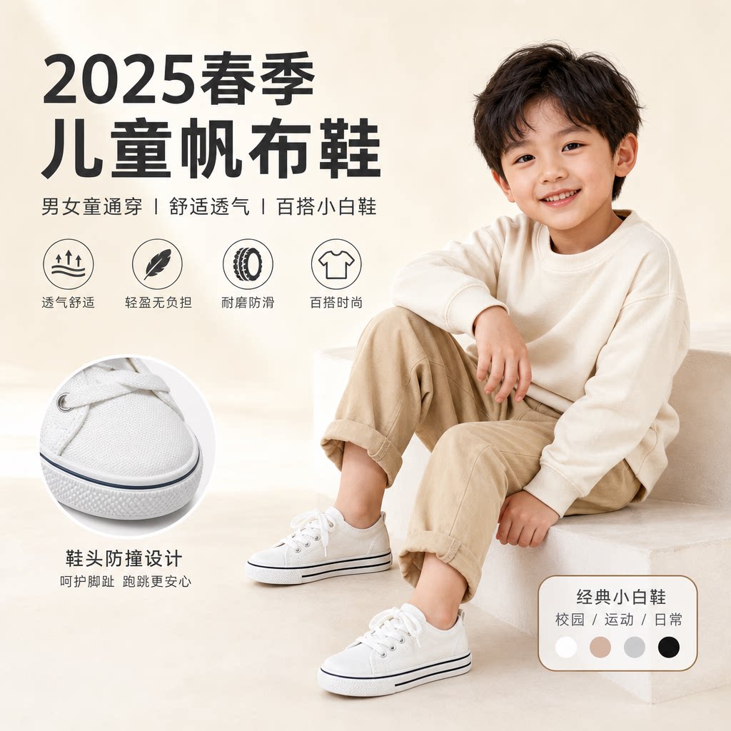 儿童帆布鞋2025春季女童男童板鞋宝宝布鞋子小白鞋