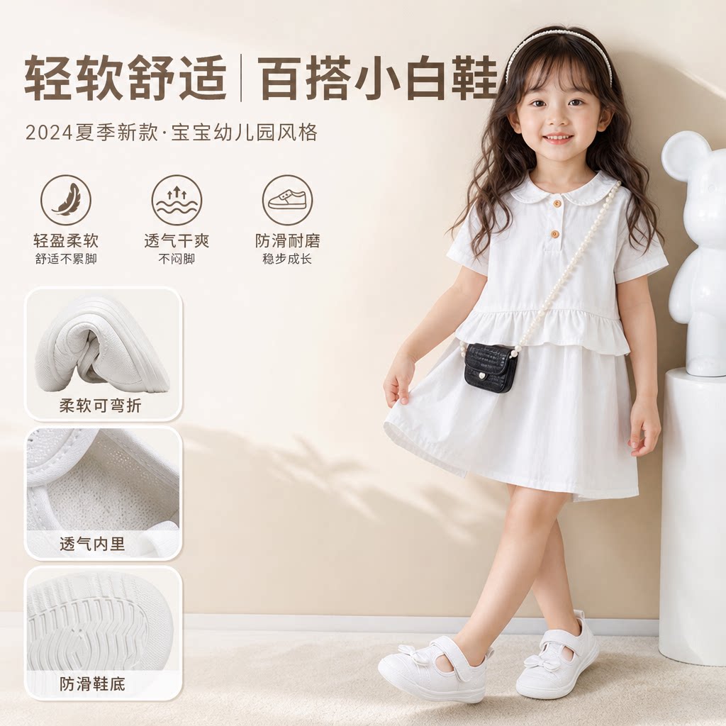 女童小白鞋儿童帆布鞋布鞋2024夏季软底新款白色宝宝幼儿园小白鞋