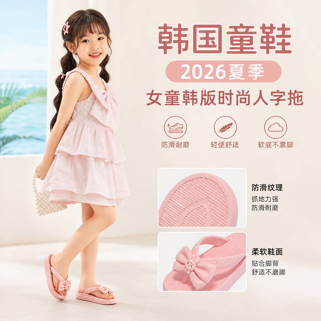 韩国童鞋2026夏季女童韩版时尚人字拖拖鞋沙滩鞋女宝鞋子防滑耐磨