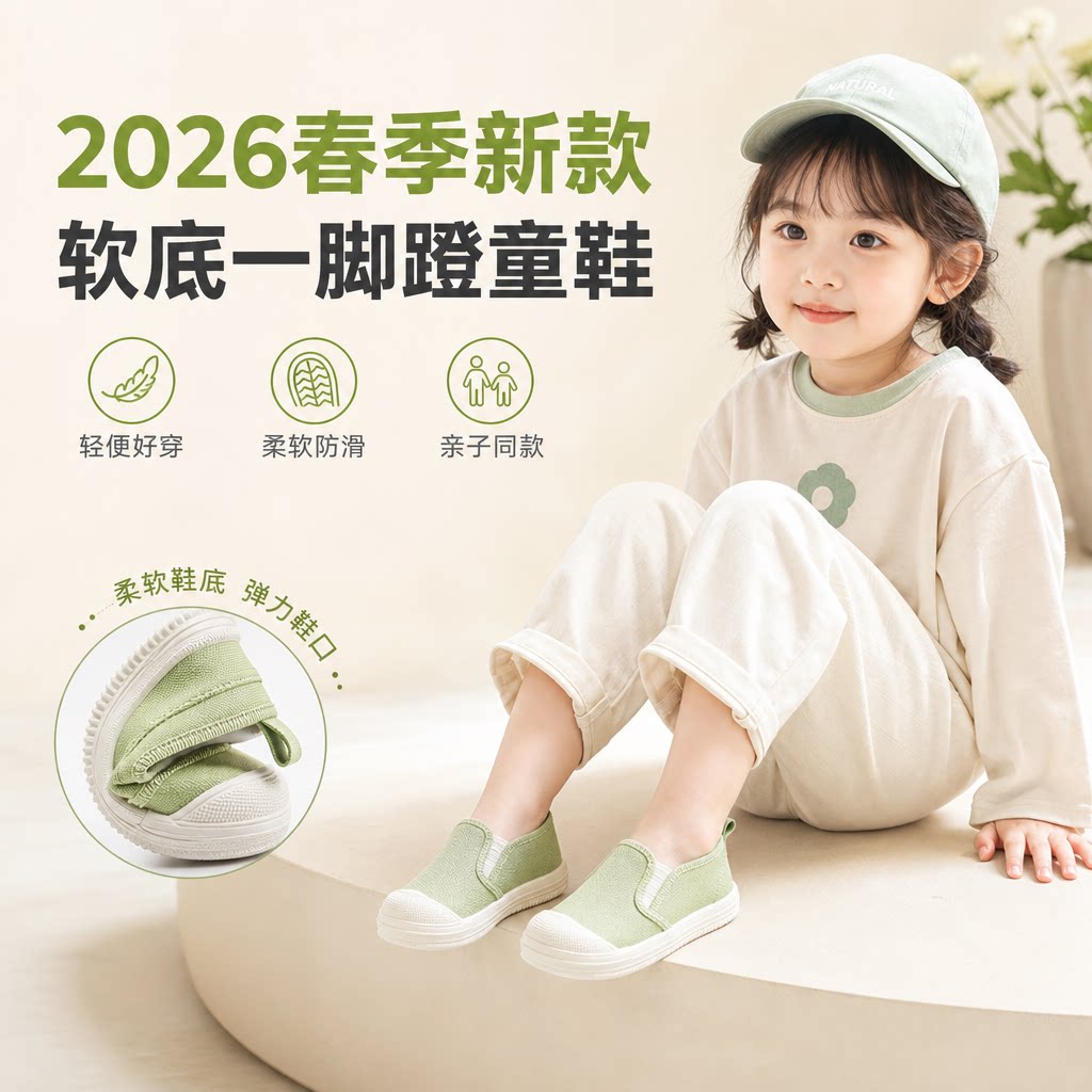 2026春季新款童鞋儿童一脚蹬帆布鞋韩版小布鞋男童女童软底亲子鞋