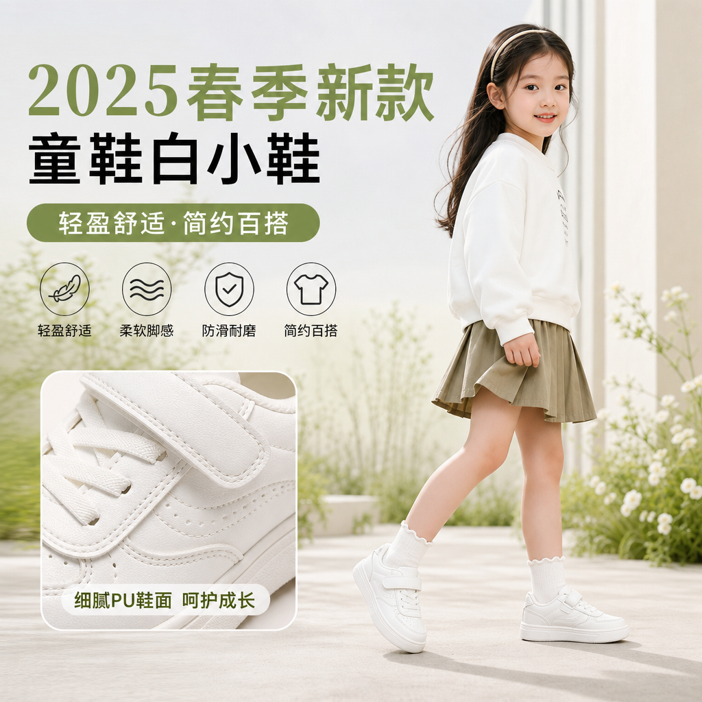 儿童皮鞋2025春季新款男女童小白鞋中大童休闲鞋时尚百搭学生鞋潮