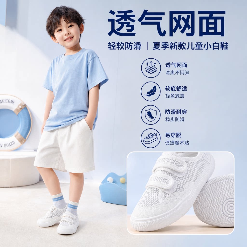透气儿童帆布鞋单网鞋男童鞋子2025夏季新款小白鞋女童宝宝鞋软底
