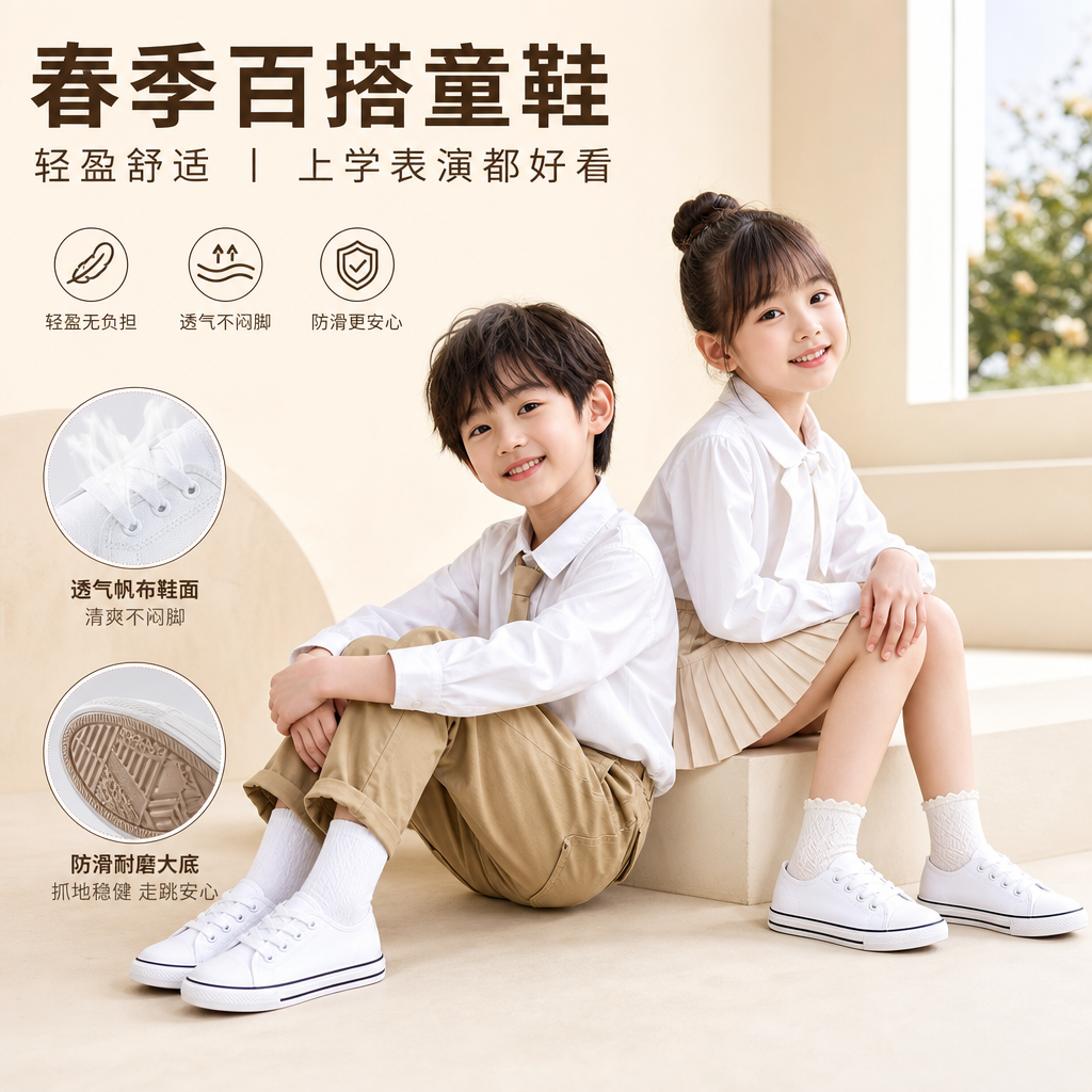 白色女童板鞋跳舞男童运动鞋女款男款春儿童上学小白鞋幼儿园表演