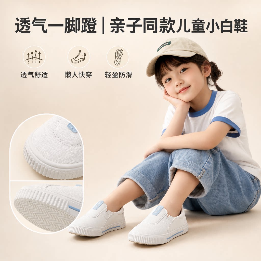 Tige老虎鞋亲子鞋帆布鞋儿童透气鞋懒人一脚蹬阿甘鞋男女童小白鞋