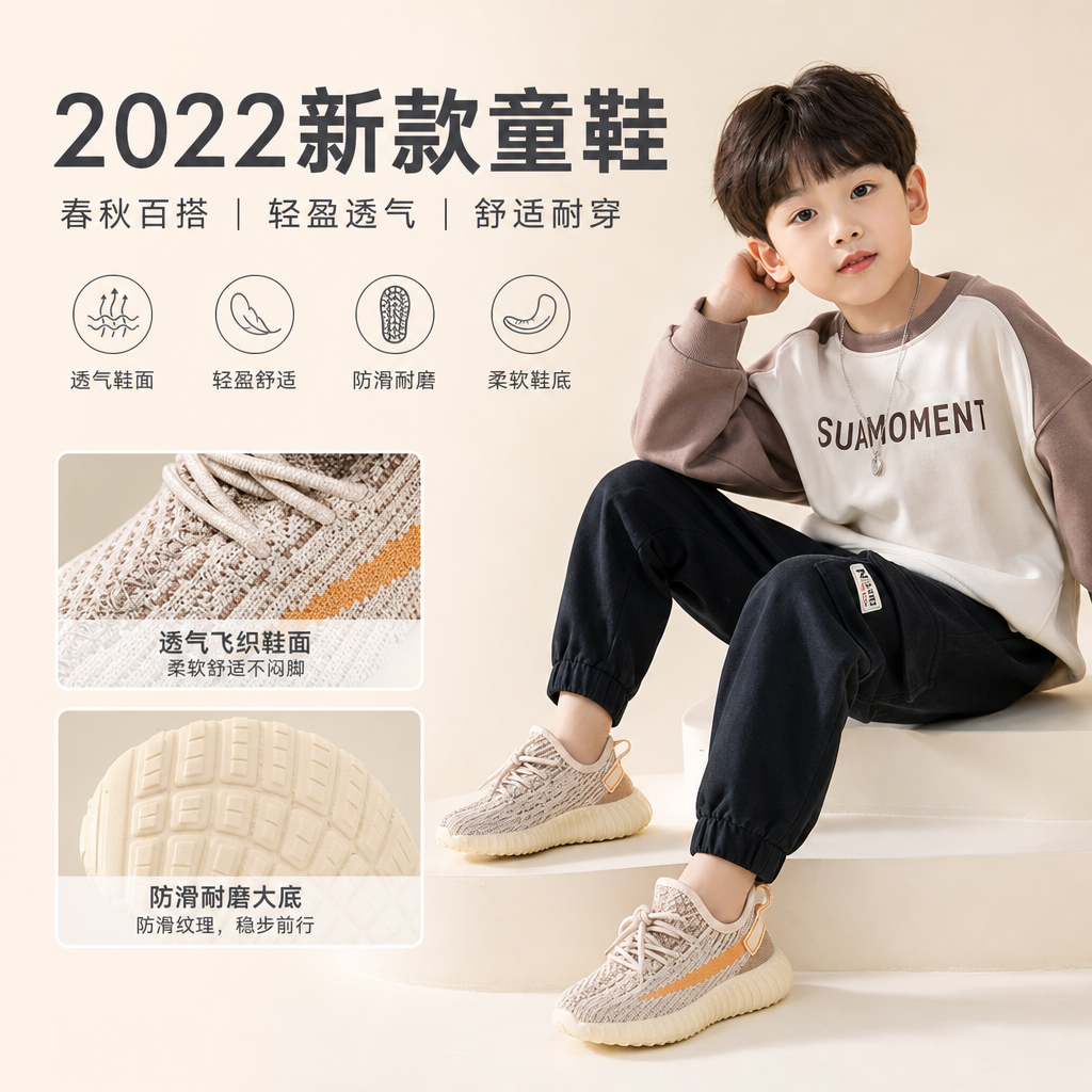儿童运动鞋2022新款春秋女童鞋宝宝单鞋男童鞋针织椰子鞋老爹鞋潮