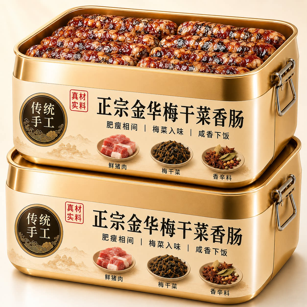 老店推荐！正宗梅干菜香肠传统工艺鲜肉制作浙江金华特产农家制