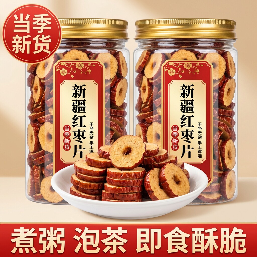 新疆红枣片若羌红枣干货泡水茶脆补大枣子干吃气血无核灰枣圈煮粥