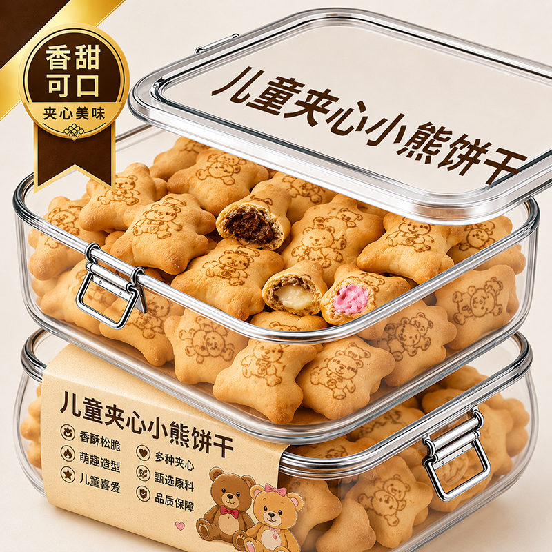 小熊注心饼干果酱夹心巧克力儿童零食单独小包装官方旗舰店正品