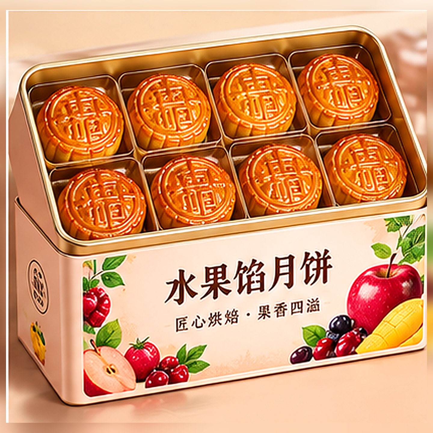 老式广东水果馅月饼凤梨水蜜桃草莓哈密瓜多口味甜而不腻混合口味