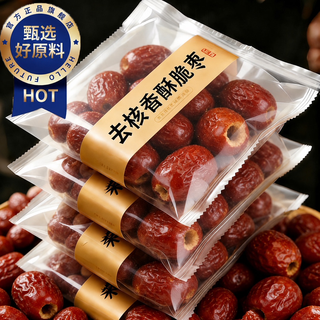 香酥脆枣新疆无核酥脆红干枣嘎嘣脆官方旗舰店开袋即食整箱小零食