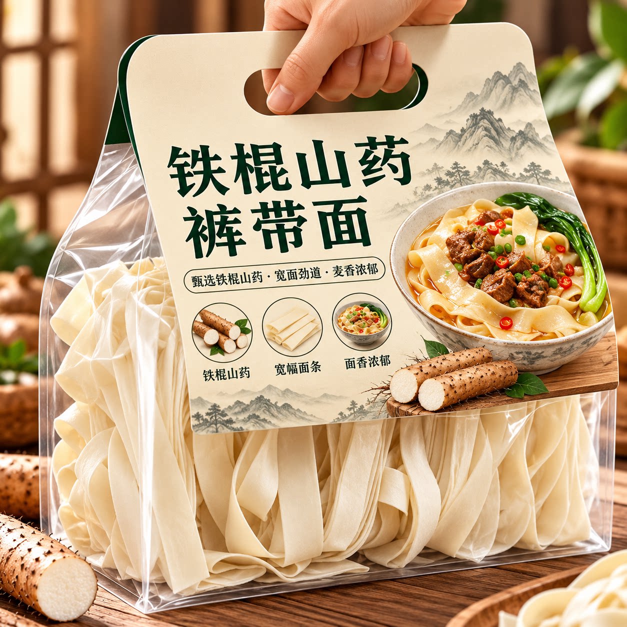 正宗铁棍山药裤带面官方旗舰店挂面面条宽面油泼面山药面手工优质