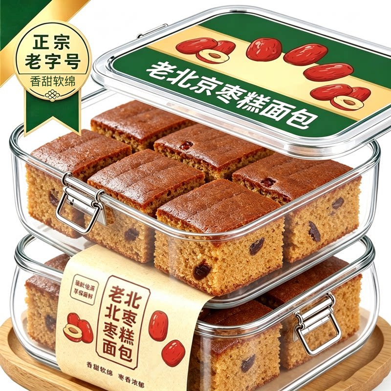 老北京枣糕面包整箱官方旗舰店早餐红枣泥糕点老年人健康手工糕点