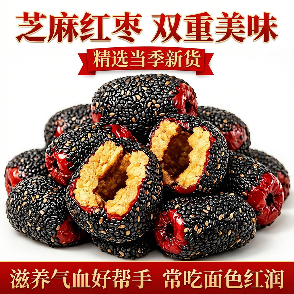 黑芝麻脆枣新疆红枣去核无核脆枣香酥脆休闲健康营养零食过年年货