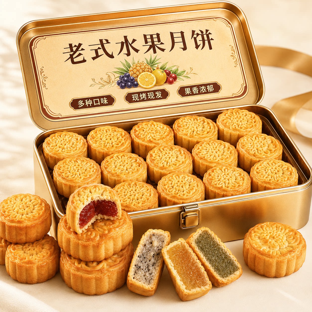 天猫严选水果月饼广式迷你果味中秋节月饼整箱多口味小月饼散装