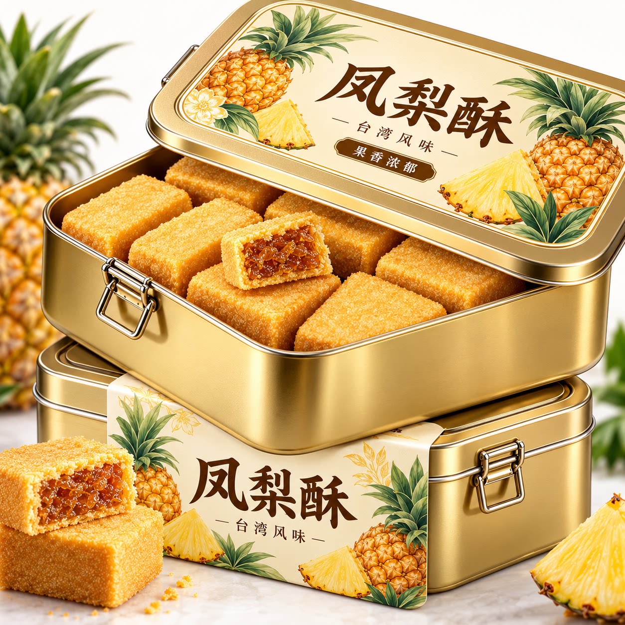 正宗台湾凤梨酥铁盒子官方旗舰店老字号传统中式糕点零食小吃特产图片
