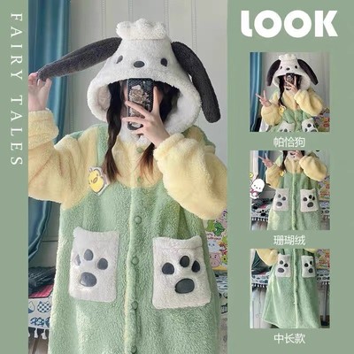 加厚珊瑚绒睡袍女冬季新款